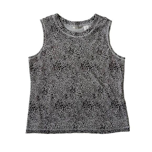 Laura Ashley White & Black Animal Pattern Sheer Sleeveless Blouse Women's Large - Picture 1 of 12